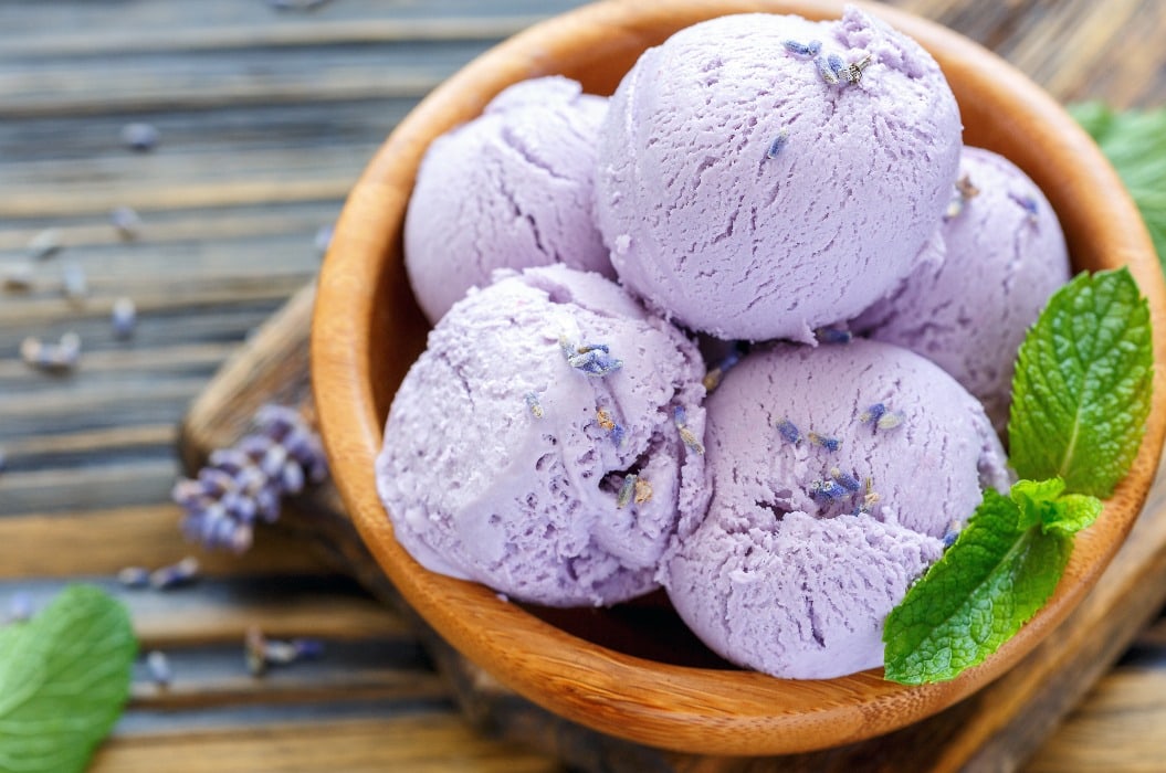 Homemade lavender ice cream.